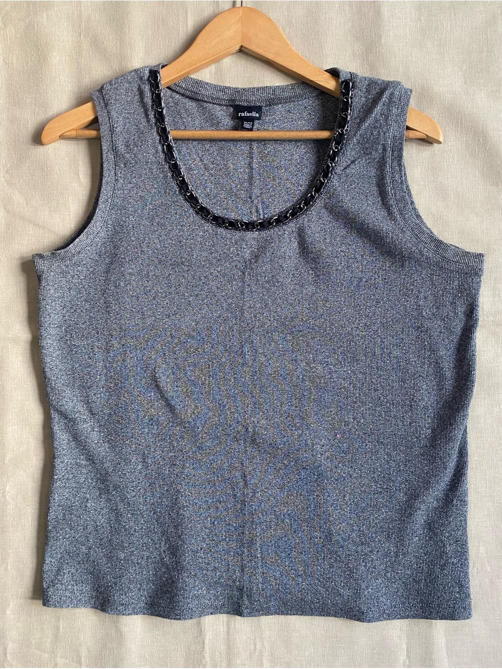 Rafaella Sleeveless Metallic Gray Knit Tank with Chain Trim